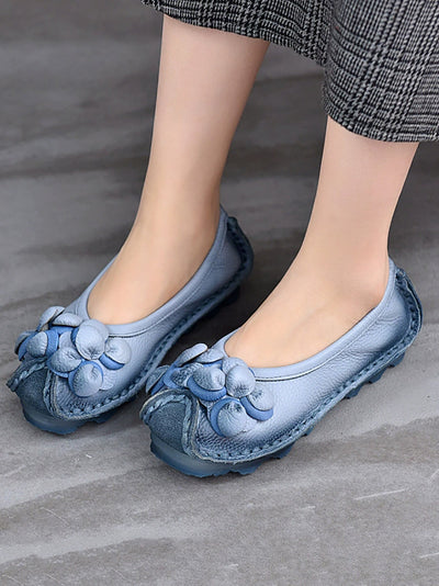 Women Vintage Flower Leather Spliced Flat Shoes