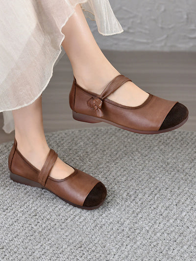 Women Vintage Autumn Leather Spliced Low Heel Shoes