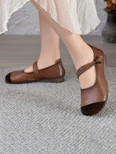Women Vintage Autumn Leather Spliced Low Heel Shoes