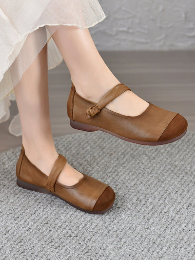 Women Vintage Autumn Leather Spliced Low Heel Shoes