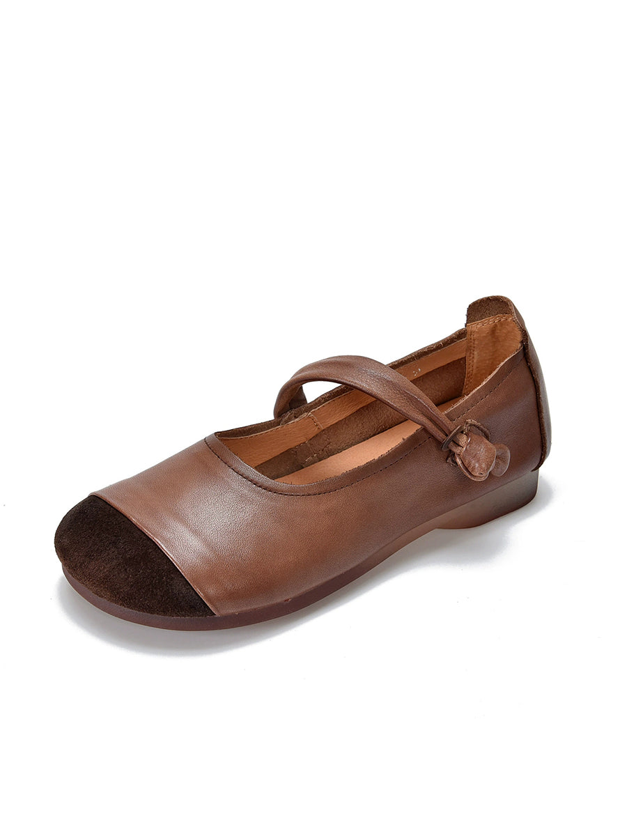 Women Vintage Autumn Leather Spliced Low Heel Shoes