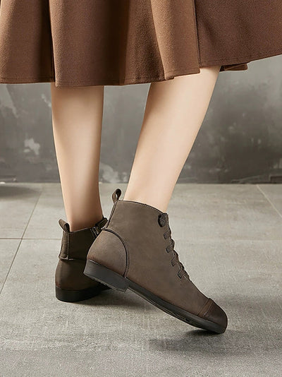 Women Vintage Genuine Leather Spliced Ankle Boots