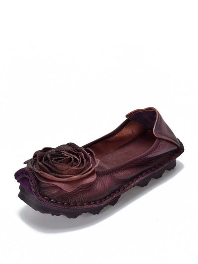 Women Summer Leather Flower Spliced Flat Shoes