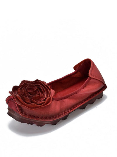 Women Summer Leather Flower Spliced Flat Shoes