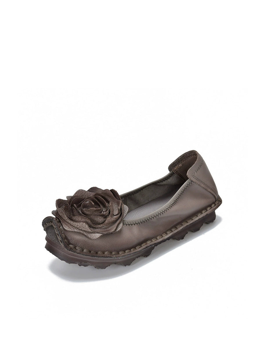 Women Summer Leather Flower Spliced Flat Shoes