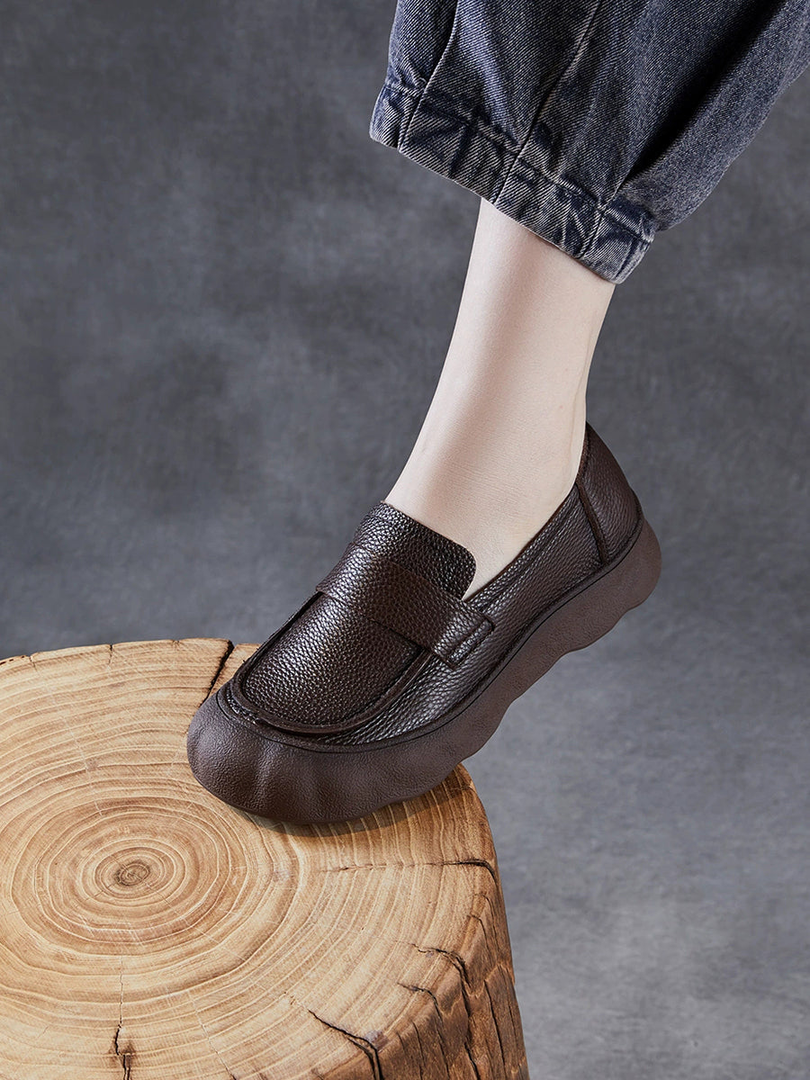 Women Retro Genuine Leather Mid-Heel Shoes