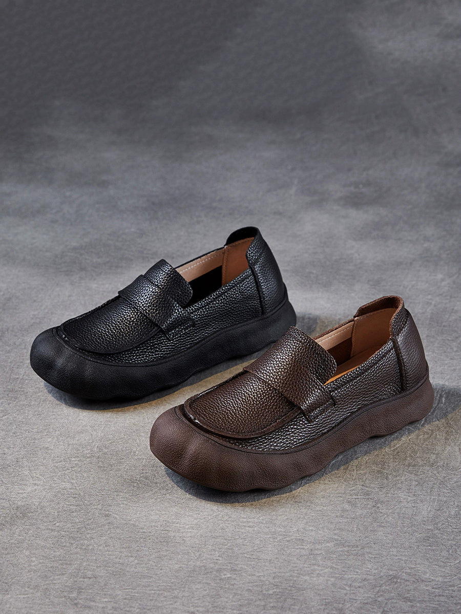 Women Retro Genuine Leather Mid-Heel Shoes