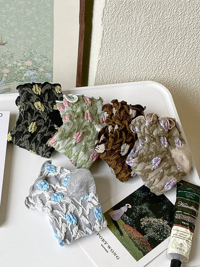 5 Pairs Women Summer Vintage Flower Embossment Socks