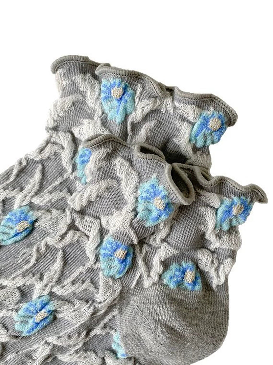 5 Pairs Women Summer Vintage Flower Embossment Socks