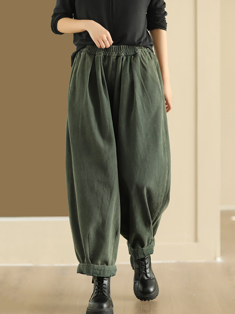 Women Autumn Retro Pure Color Cotton Harem Pants
