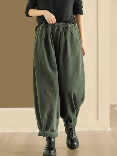 Women Autumn Retro Pure Color Cotton Harem Pants