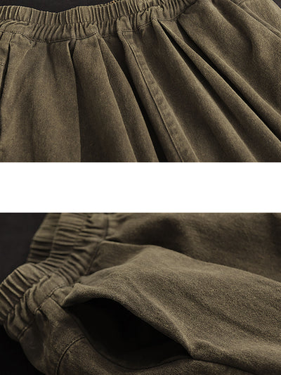 Women Autumn Retro Pure Color Cotton Harem Pants