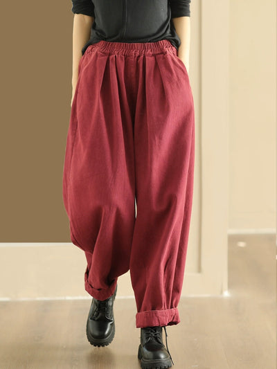 Women Autumn Retro Pure Color Cotton Harem Pants