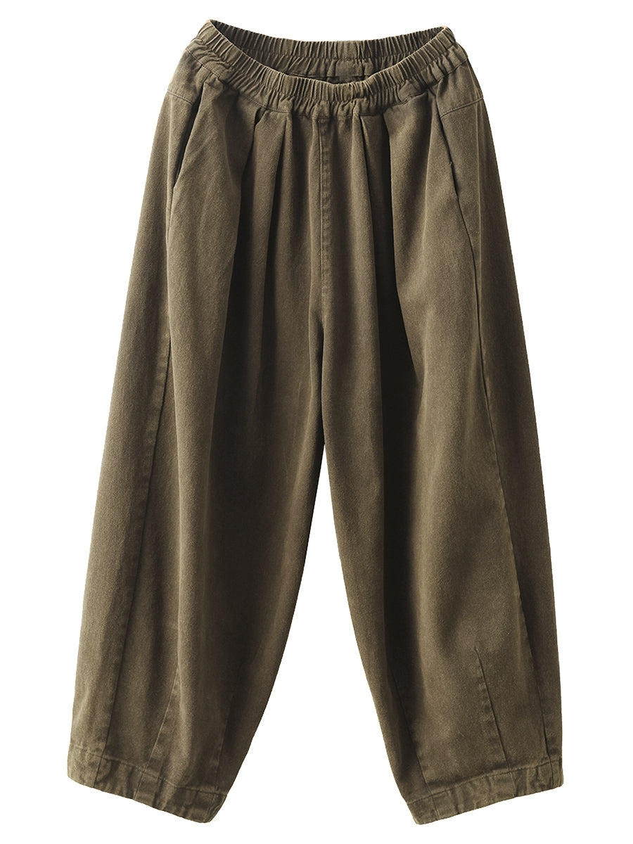 Women Autumn Retro Pure Color Cotton Harem Pants