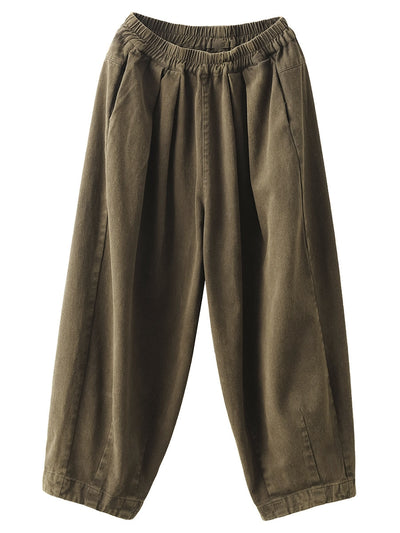 Women Autumn Retro Pure Color Cotton Harem Pants