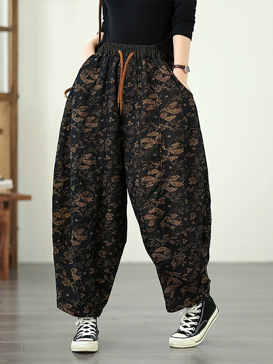 Women Autumn Retro Flower Cotton Harem Pants
