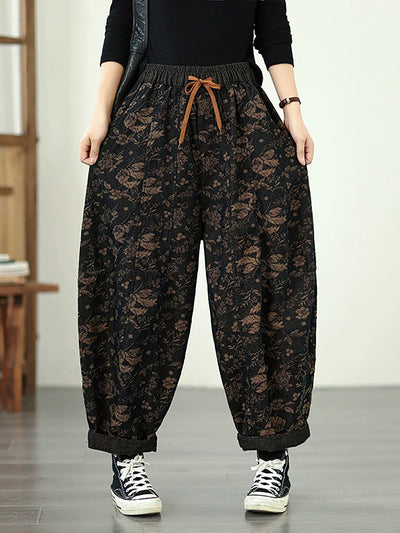 Women Autumn Retro Flower Cotton Harem Pants