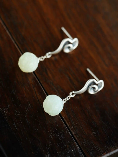 Women Ethnic Alloy Jade Flower Earrings