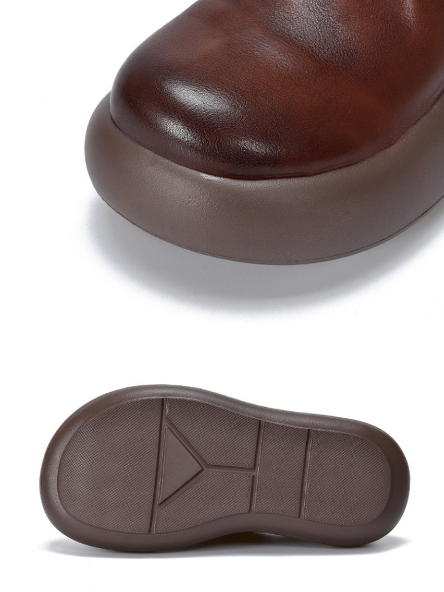 Women Summer Pure Color Soft Leather Platform Slippers