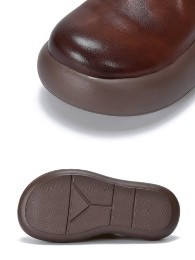 Women Summer Pure Color Soft Leather Platform Slippers