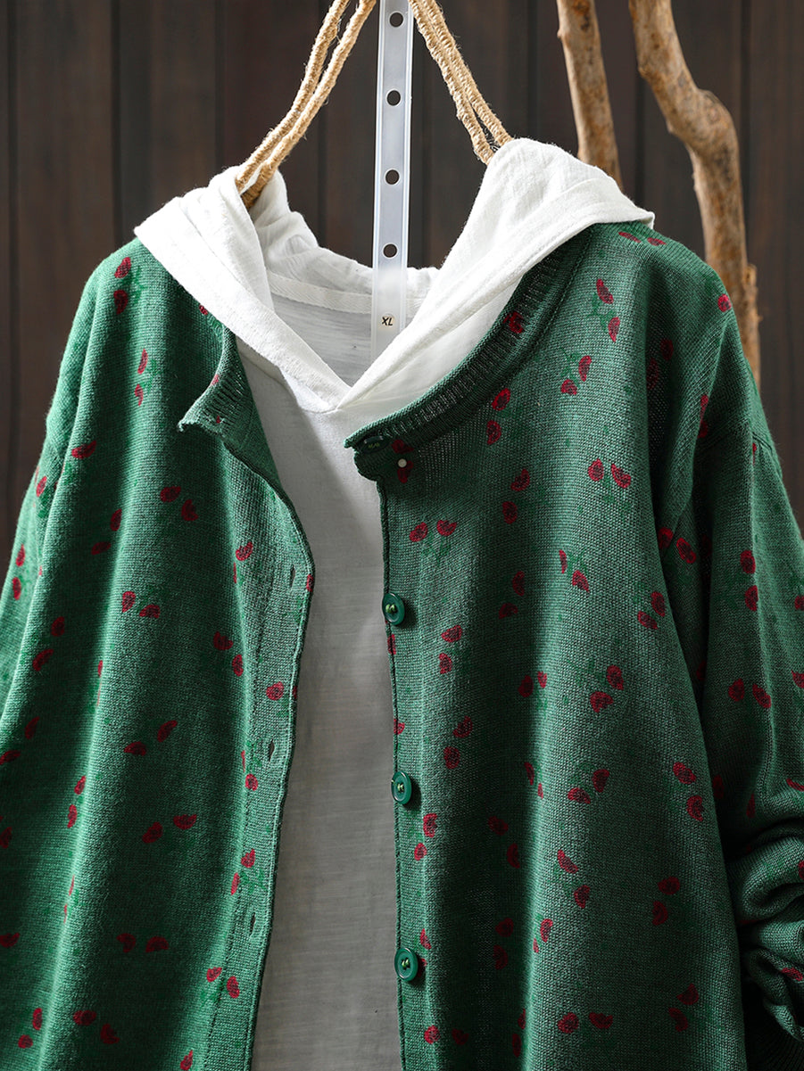 Women Autumn Artsy Floral Knitted O-Neck Sweater