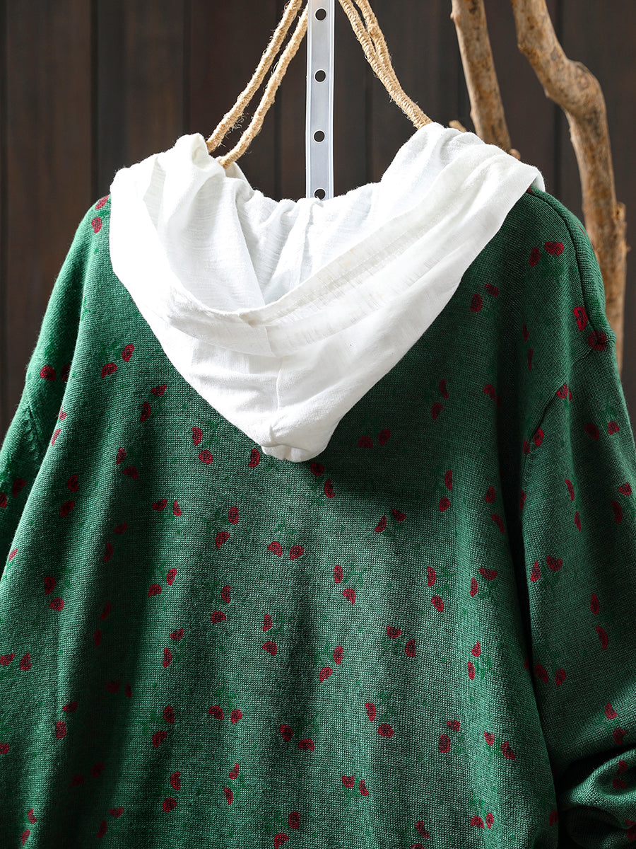 Women Autumn Artsy Floral Knitted O-Neck Sweater