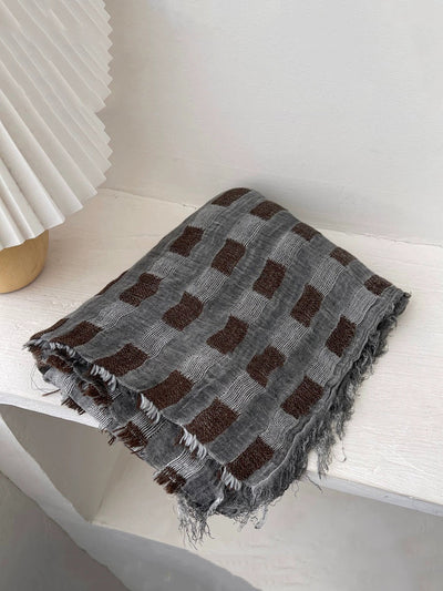 Women Vintage Plaid Tassel Shawl Scarf