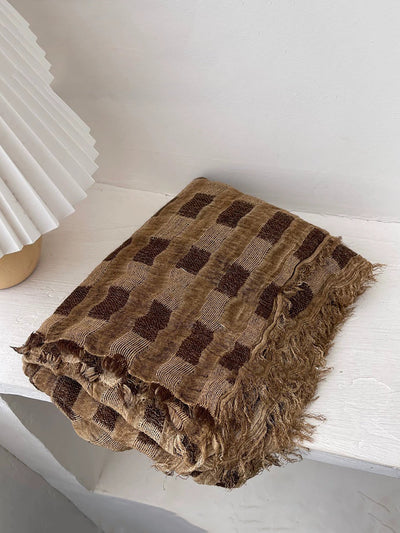 Women Vintage Plaid Tassel Shawl Scarf