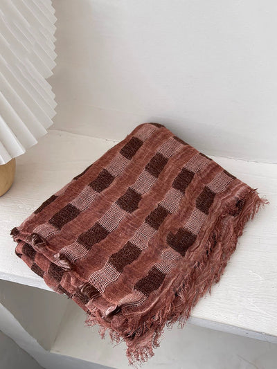 Women Vintage Plaid Tassel Shawl Scarf