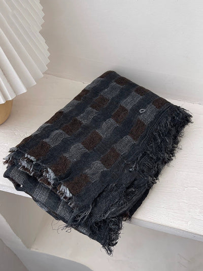 Women Vintage Plaid Tassel Shawl Scarf