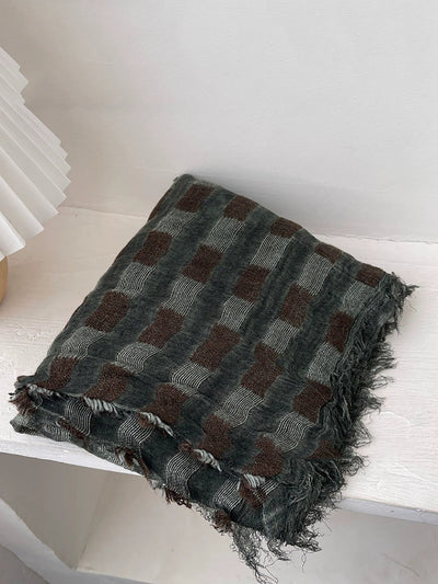 Women Vintage Plaid Tassel Shawl Scarf