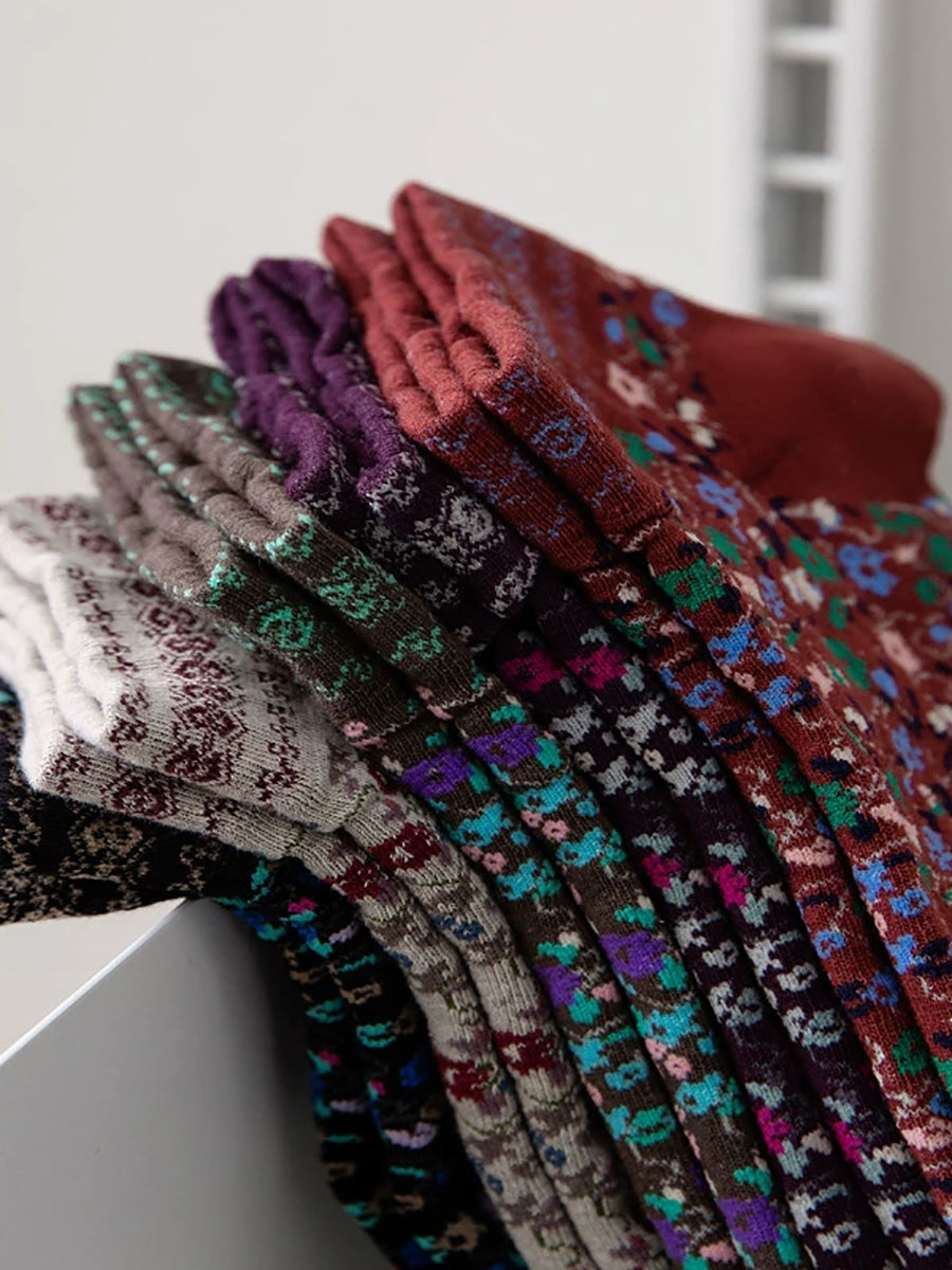 5 Pairs Women Artsy Floral Short Socks