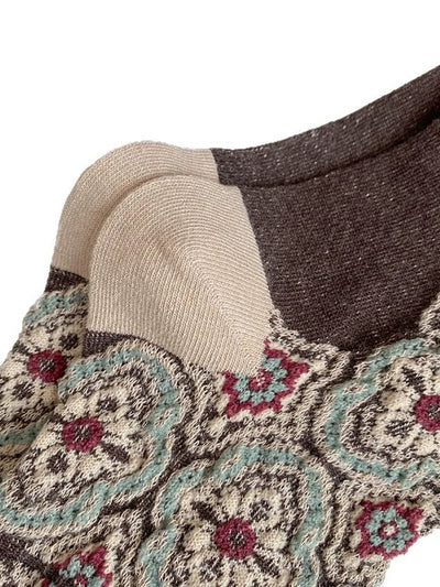 5 Pairs Women Summer Vintage Flower Jacquard Socks