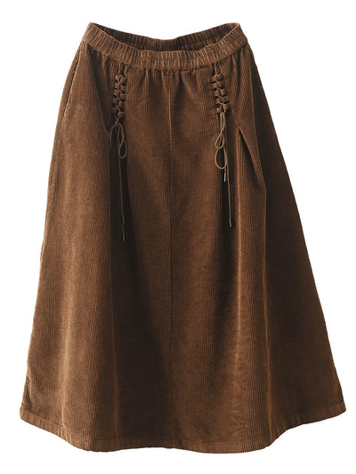 Plus Size Women Autumn Retro Strap Corduroy A-Shape Skirt