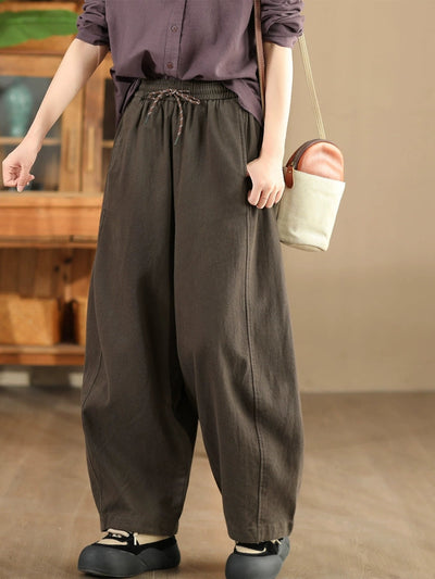 Women Casual Pure Color 100%Cotton Straight Pants