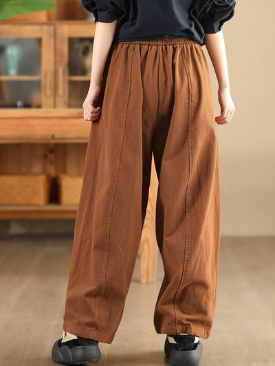 Women Casual Pure Color 100%Cotton Straight Pants