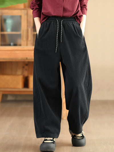 Women Casual Pure Color 100%Cotton Straight Pants