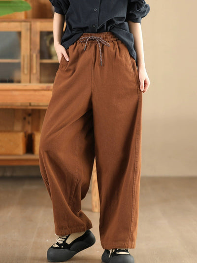 Women Casual Pure Color 100%Cotton Straight Pants