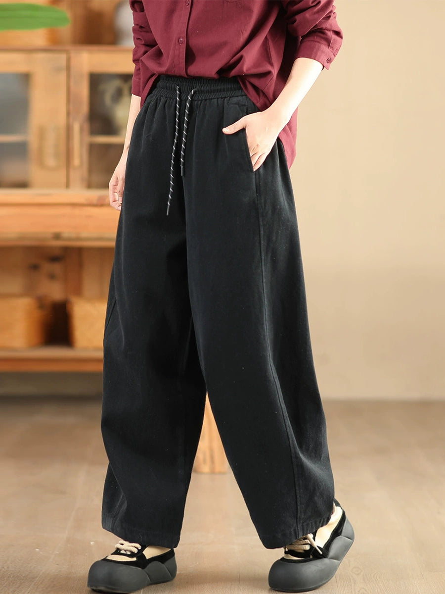 Women Casual Pure Color 100%Cotton Straight Pants