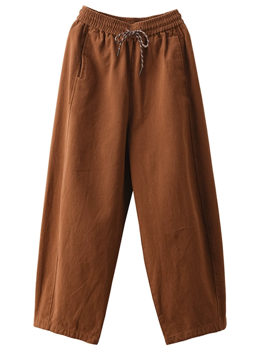 Women Casual Pure Color 100%Cotton Straight Pants