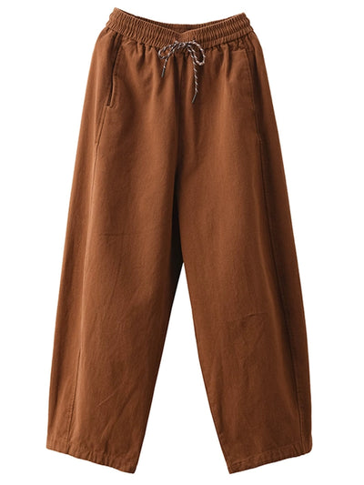 Women Casual Pure Color 100%Cotton Straight Pants