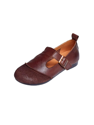 Women Summer Vintage Leather Spliced Low Heel Shoes