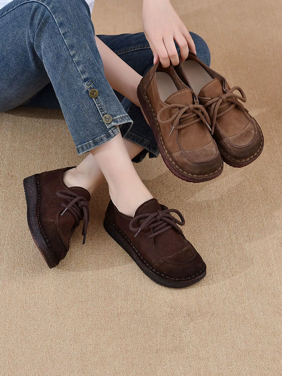 Women Vintage Genuine Leather Strap Flat Shoes