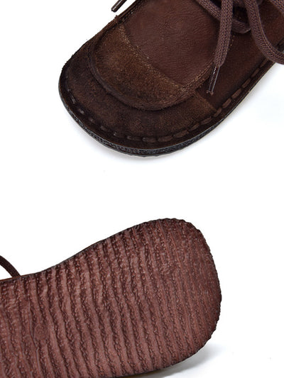 Women Vintage Genuine Leather Strap Flat Shoes