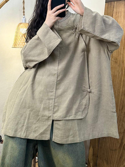 Women Autumn Casual Pure Color Stand Collar Shirt