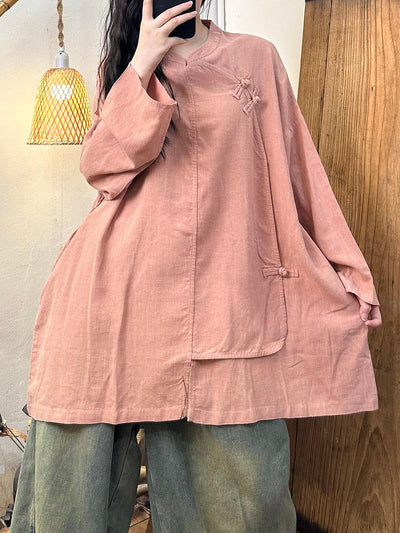 Women Autumn Casual Pure Color Stand Collar Shirt