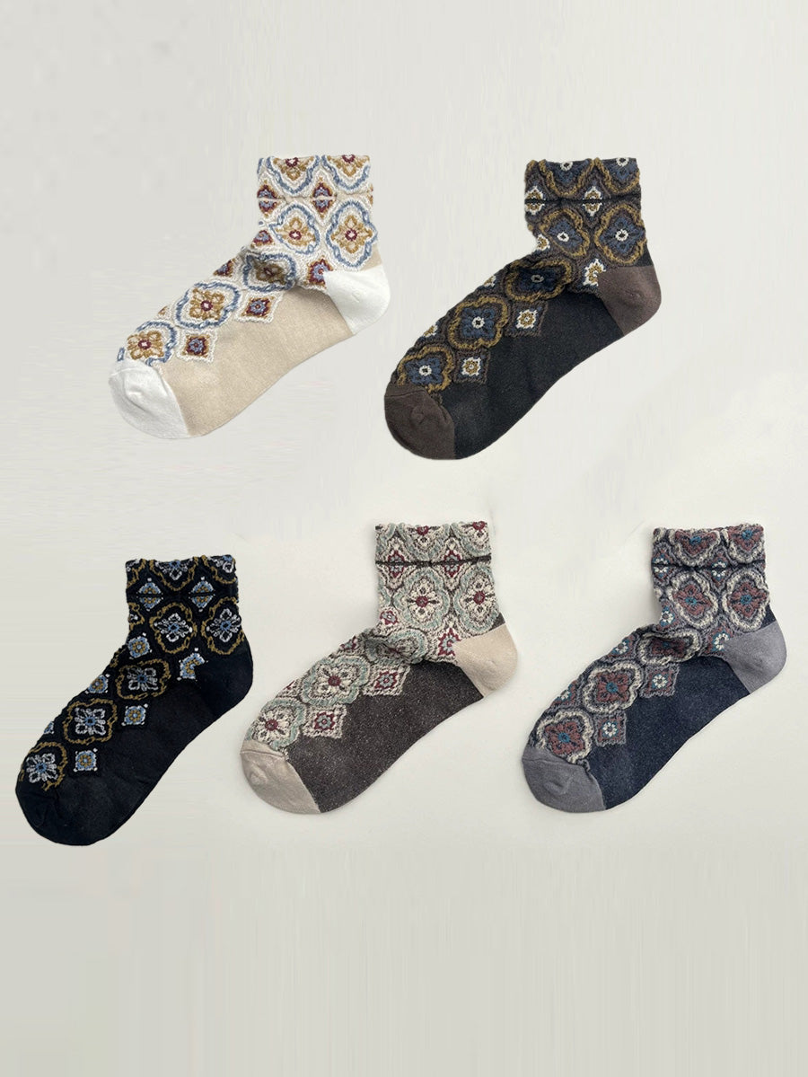 5 Pairs Women Summer Flower Embossment Ankle Socks