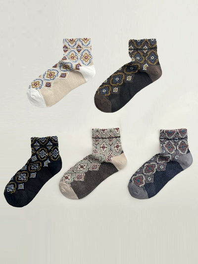 5 Pairs Women Summer Flower Embossment Ankle Socks