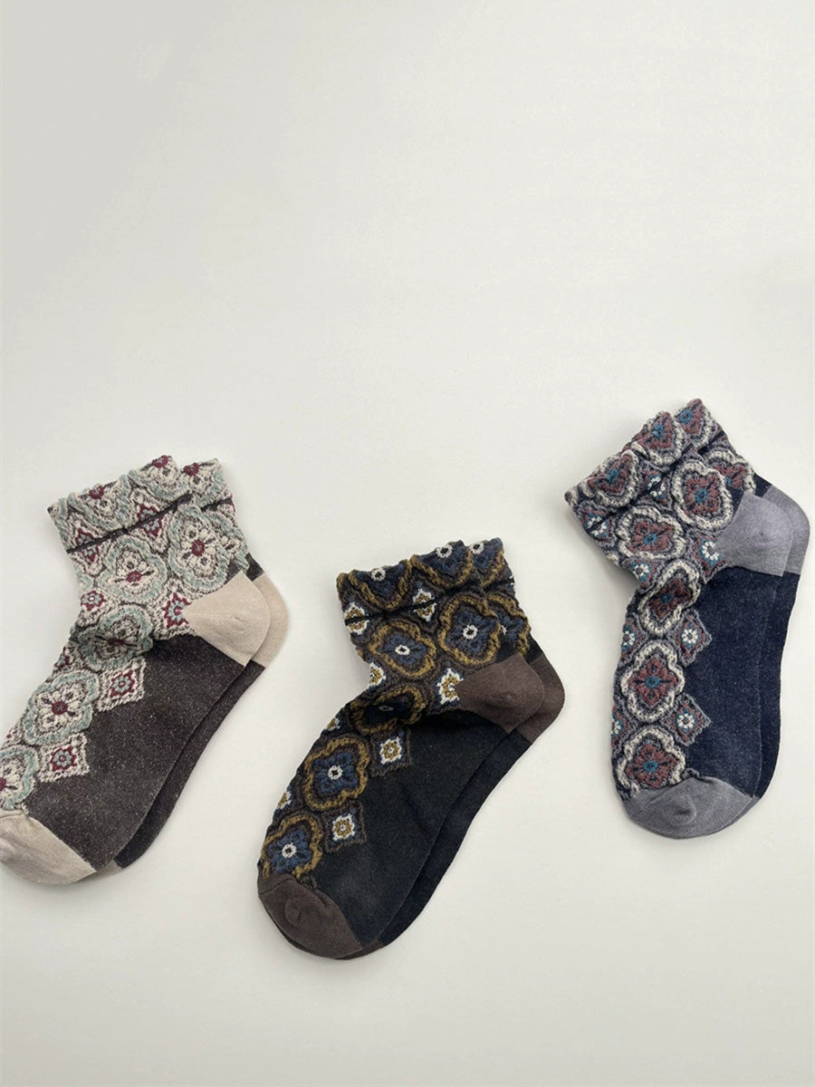 5 Pairs Women Summer Flower Embossment Ankle Socks