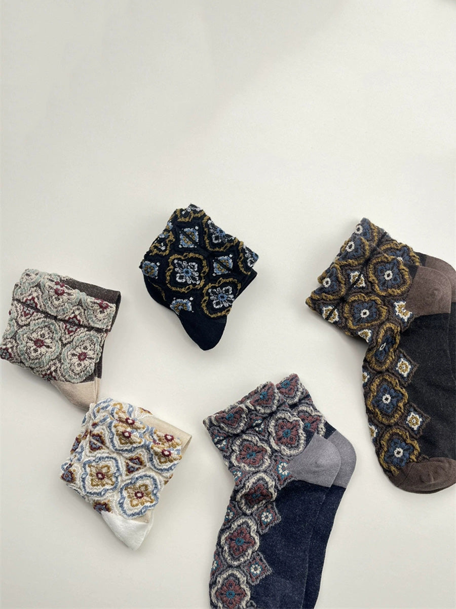 5 Pairs Women Summer Flower Embossment Ankle Socks